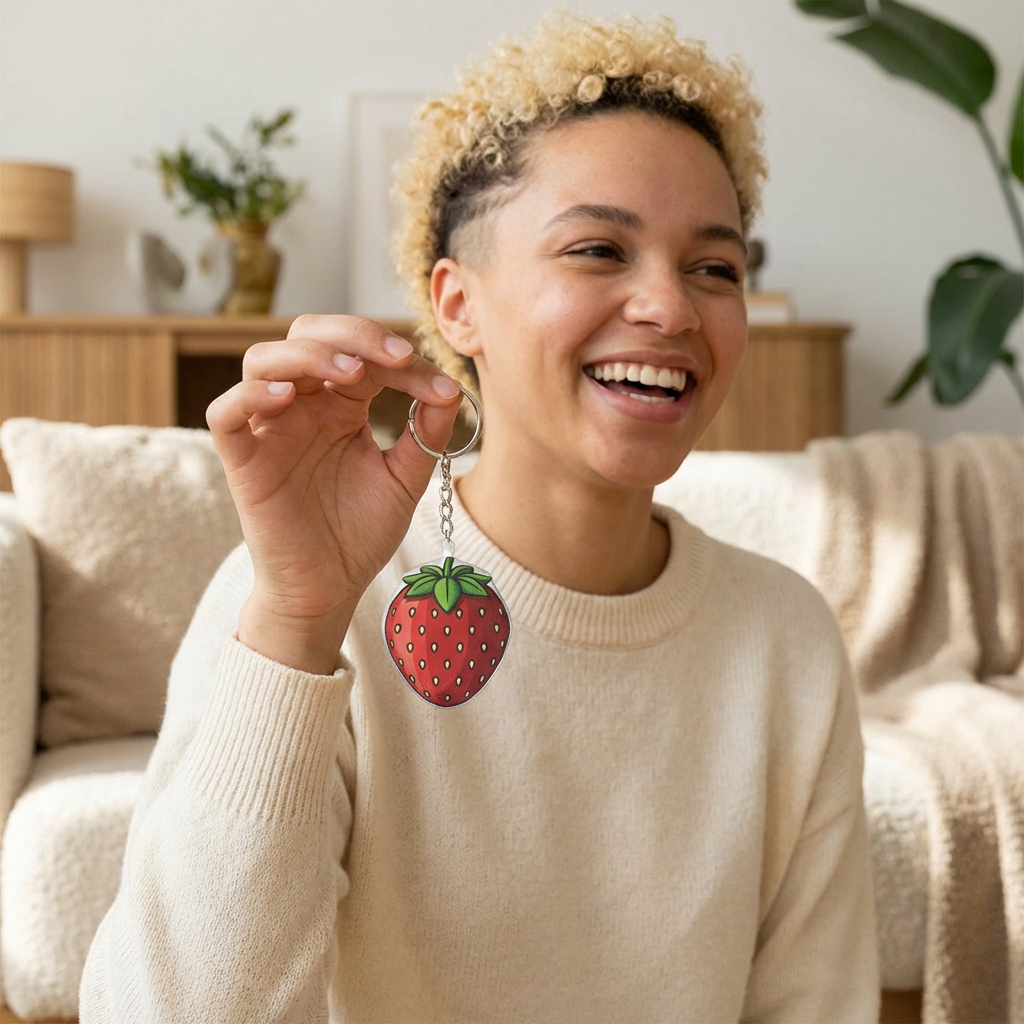 strawberry mini plush keychain — cute fruit-shaped bag charm