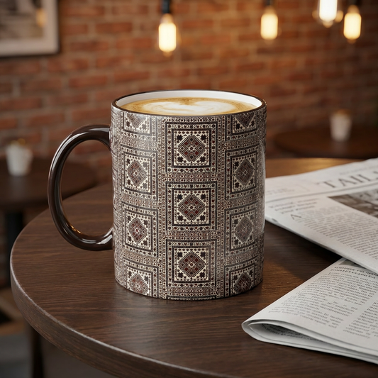 Color-Changing Mug — Vintage Geometric Tile Pattern, 11oz